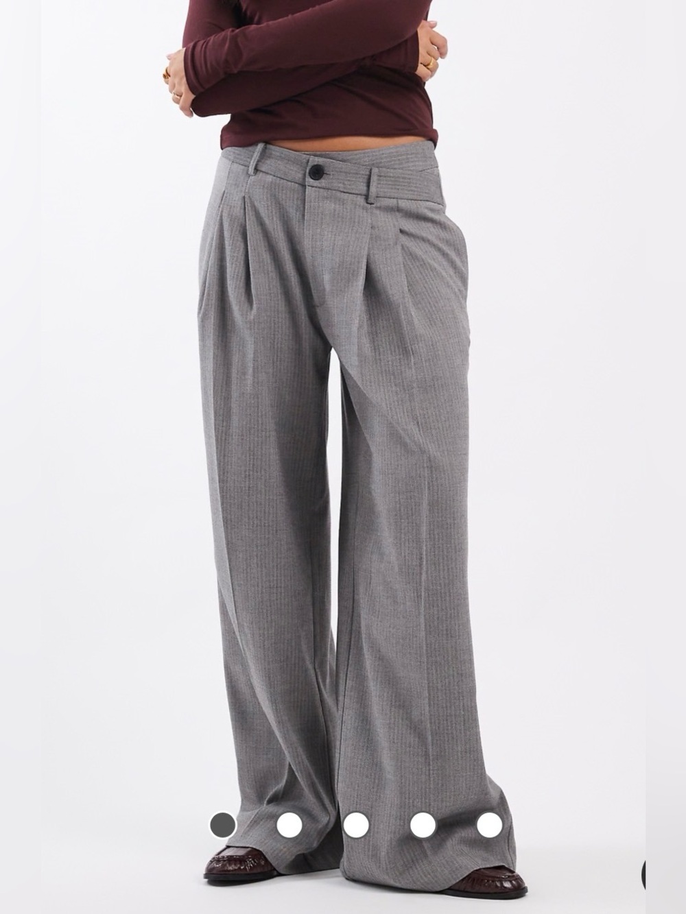 Tailored low rise wide leg pants with asymmetric waistband in mono herringbone